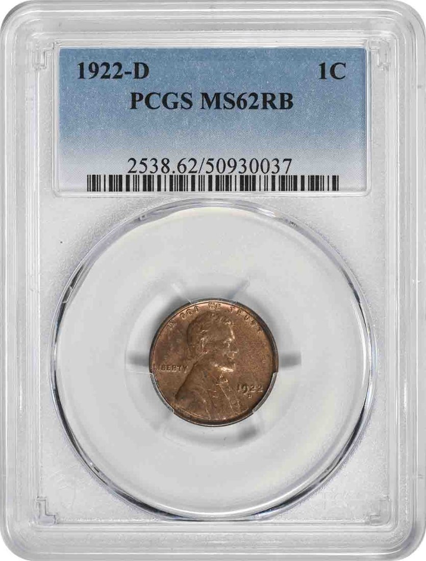 1922-D Lincoln Wheat Cent MS62RB Certified PCGS Copper Coin: 1922-D Lincoln Wheat Cent MS62RB Certified PCGS Copper Coin This 1922-D Lincoln Cent, graded MS62RB by PCGS, is a notable piece for coin collectors. It features the classic Lincoln Wheat design and is