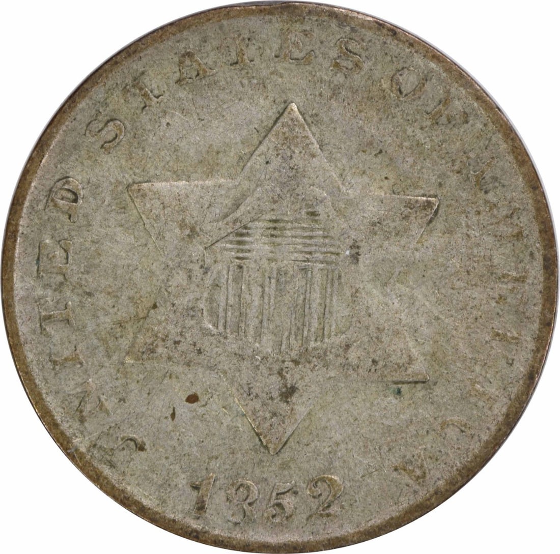 1852 Three Cent Silver Coin KM 75 Uncertified Circulated: 1852 Three Cent Silver Coin KM 75 Uncertified Circulated This 1852 Three Cent Silver coin is an intriguing piece of American numismatic history. Minted in Philadelphia, it features a denomination of t