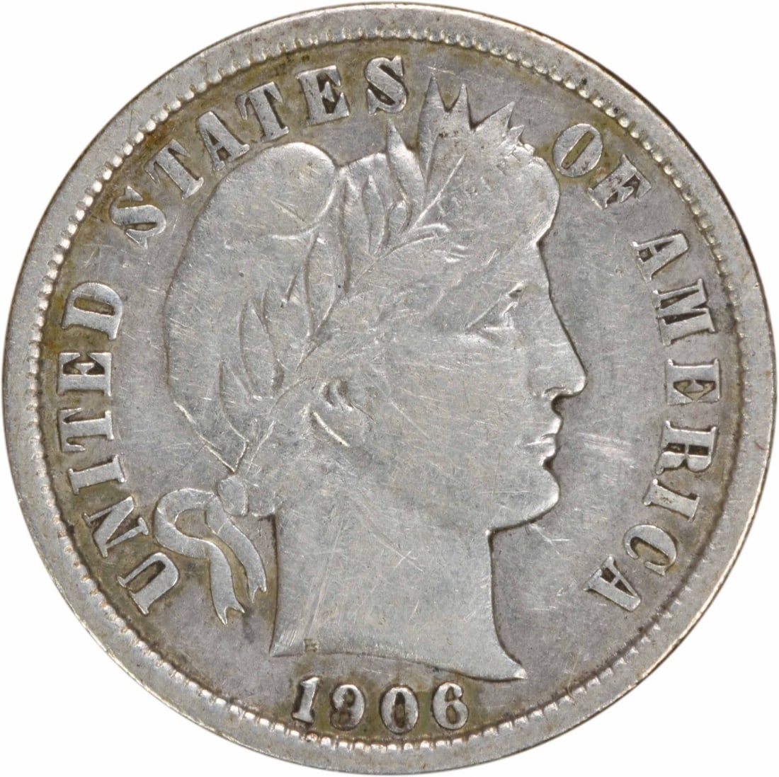 1906-O Barber Dime 10C VF Uncertified Silver Coin: 1906-O Barber Dime 10C VF Uncertified Silver Coin This 1906-O Barber Silver Dime showcases the artistry of Charles E. Barber, a celebrated designer in American coinage. This circulated coin is from th