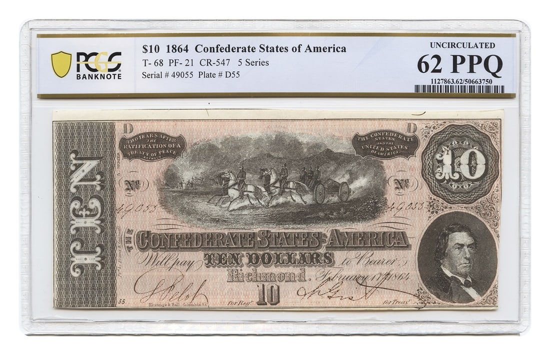 1864 Confederate States $10 Note PCGS UNC62 EPQ Civil War Currency (1 of 2)