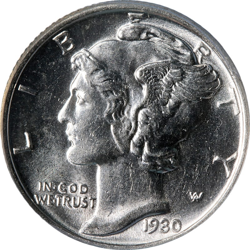 ANACS Graded MS63 FSB 1930 Philadelphia Mercury Dime Silver Coin: ANACS Graded MS63 FSB 1930 Philadelphia Mercury Dime Silver Coin This 1930-P Mercury Dime is certified by ANACS with a grade of MS63 FSB, indicating it is an uncirculated coin with full split bands. C