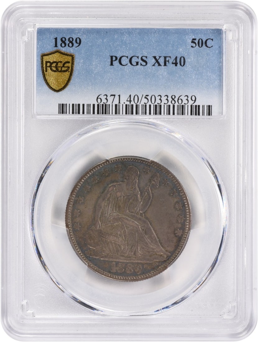 1889 Liberty Seated Half Dollar Certified PCGS 90% Silver: 1889 Liberty Seated Half Dollar Certified PCGS 90% Silver This 1889 Liberty Seated Silver Half Dollar is a remarkable collectible, graded EF40 by PCGS. Minted in Philadelphia, this coin features a cla