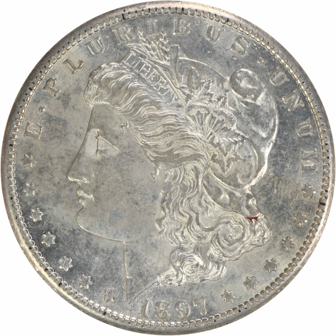 1897-S Morgan Silver Dollar AU Uncertified San Francisco Mint: 1897-S Morgan Silver Dollar AU Uncertified San Francisco Mint This 1897-S Morgan Silver Dollar is a remarkable piece, showcasing the artistry of designer George T. Morgan. The coin, which has been cir