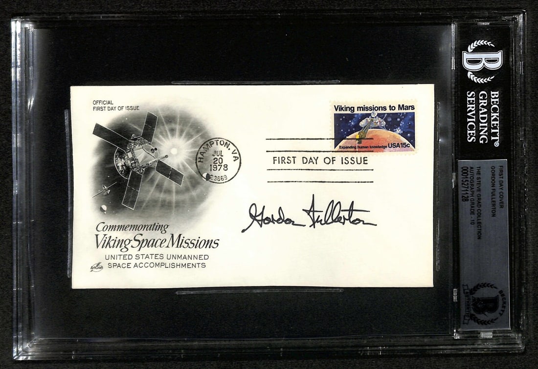 Beckett 10 Graded Gordon Fullerton Signed NASA First Day Cover Envelope: Beckett 10 Graded Gordon Fullerton Signed NASA First Day Cover Envelope This autographed first day cover envelope features the signature of NASA astronaut Gordon Fullerton, signed in black permanent m