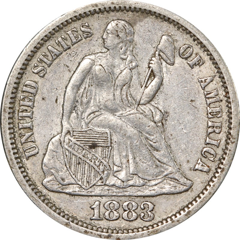 1883-P Seated Liberty Dime Silver Coin Uncertified: 1883-P Seated Liberty Dime Silver Coin Uncertified This 1883-P Seated Liberty Dime is a classic piece of American numismatic history. Featuring a beautiful design, this coin is composed of silver with