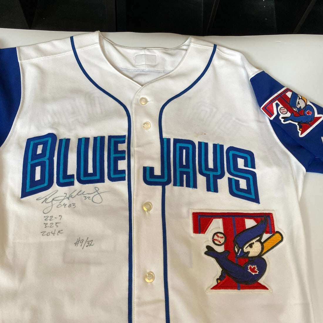 Roy Halladay Signed Toronto Blue Jays STAT Jersey with JSA COA: Roy Halladay Signed Toronto Blue Jays STAT Jersey with JSA COA This authentic game model Toronto Blue Jays jersey is heavily inscribed and signed by the legendary Roy Halladay, featuring his player nu