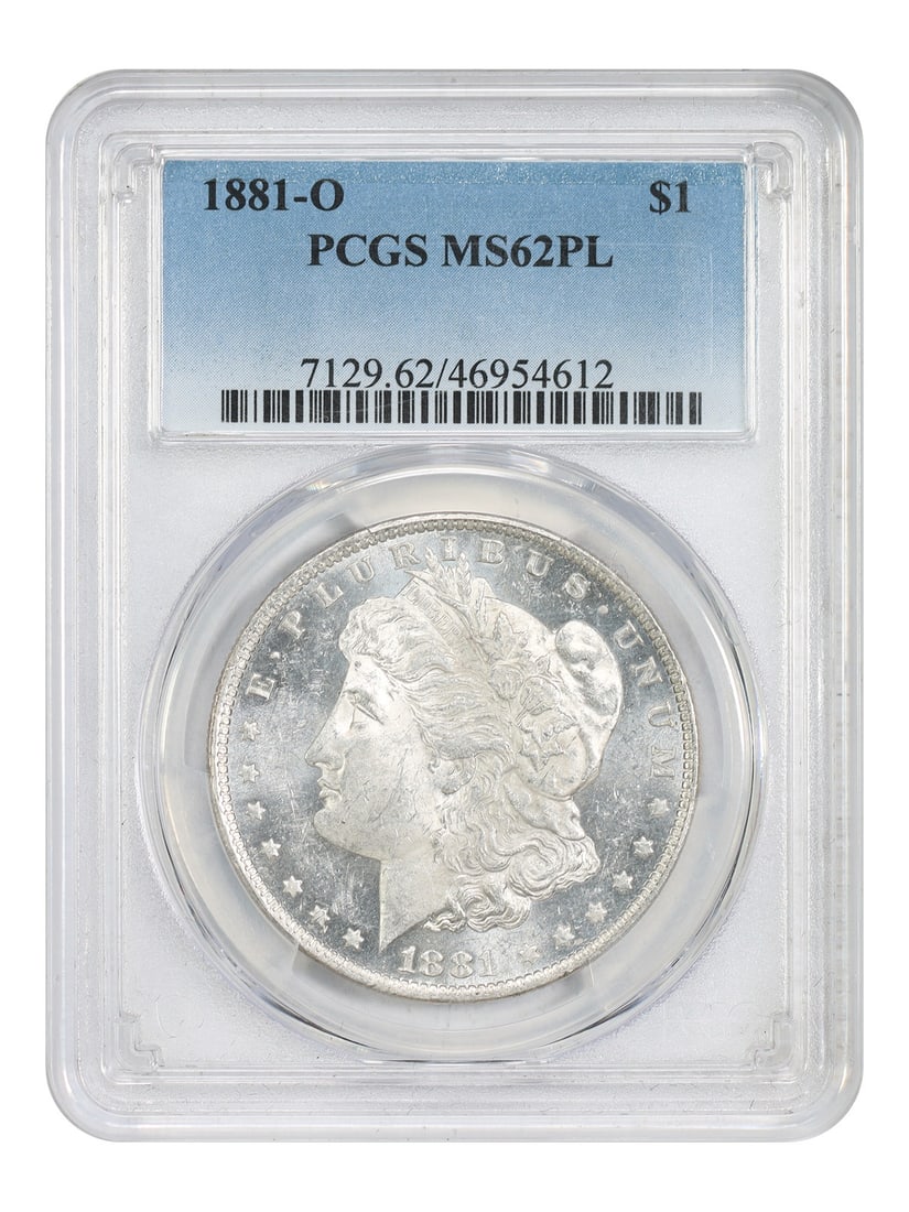 Prooflike 1881-O Morgan Silver Dollar PCGS MS62PL New Orleans Mint: Prooflike 1881-O Morgan Silver Dollar PCGS MS62PL New Orleans Mint This is an 1881-O Morgan Dollar graded MS62PL by PCGS. The coin is uncirculated and features a prooflike strike. It was minted in New