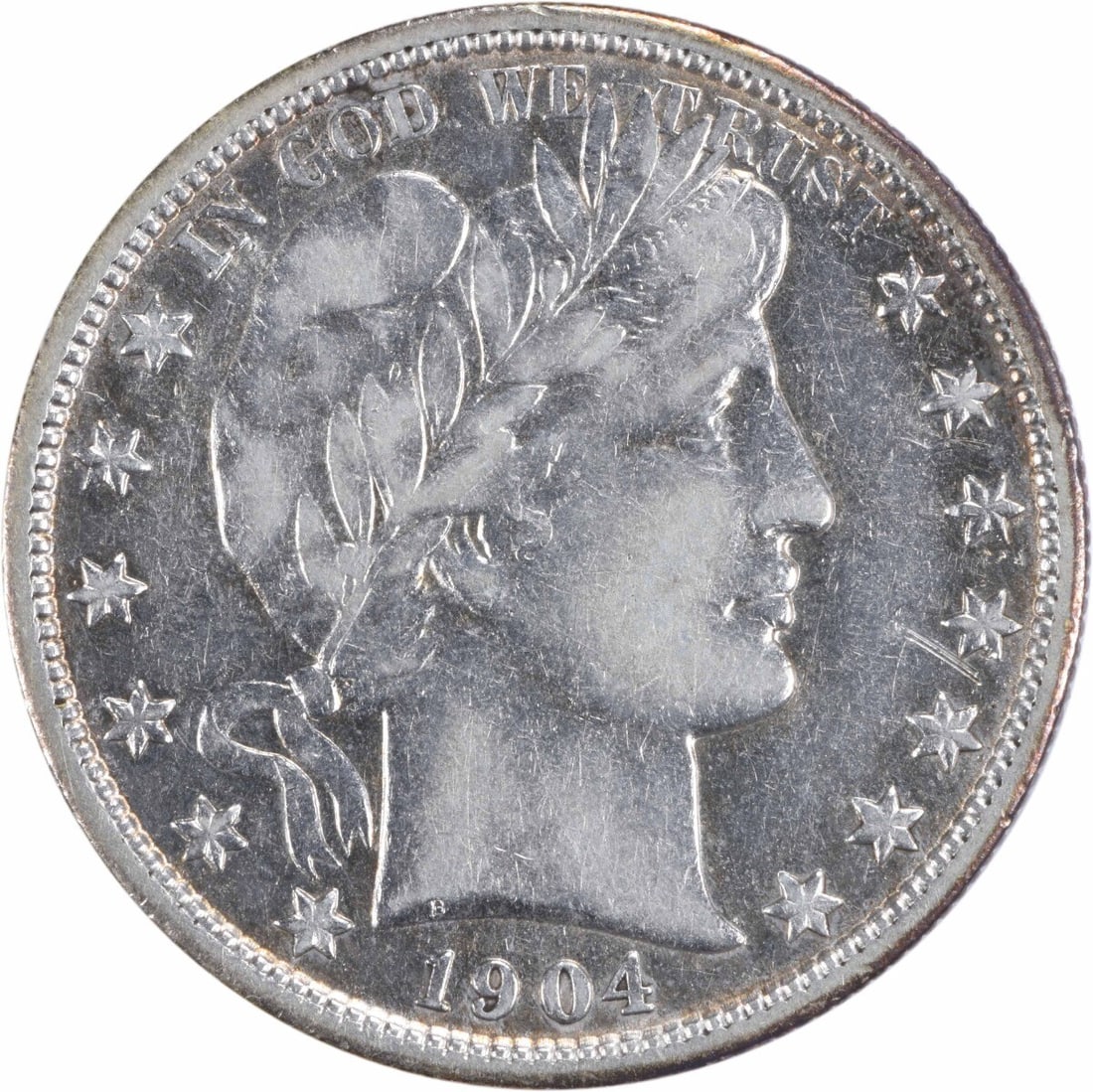 1904 Barber Half Dollar 90% Silver VF Uncertified Philadelphia Issue: 1904 Barber Half Dollar 90% Silver VF Uncertified Philadelphia Issue This 1904 Barber Half Dollar from the United States features the iconic design by Charles E. Barber. Struck at the Philadelphia Min