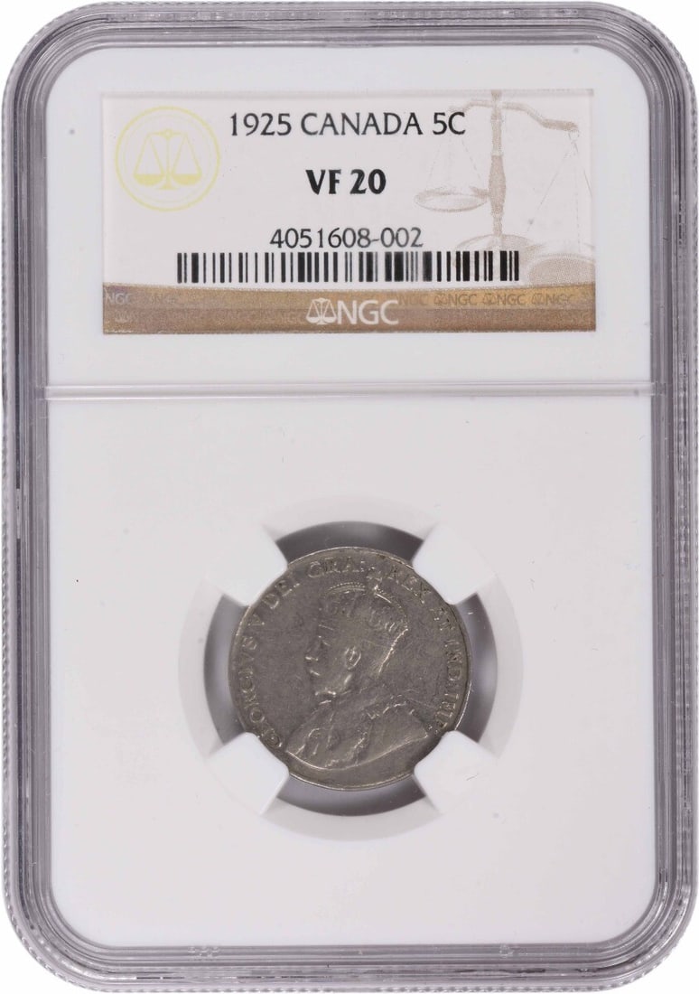 NGC VF20 1925 Canada KM29 Five Cent Coin (1 of 2)