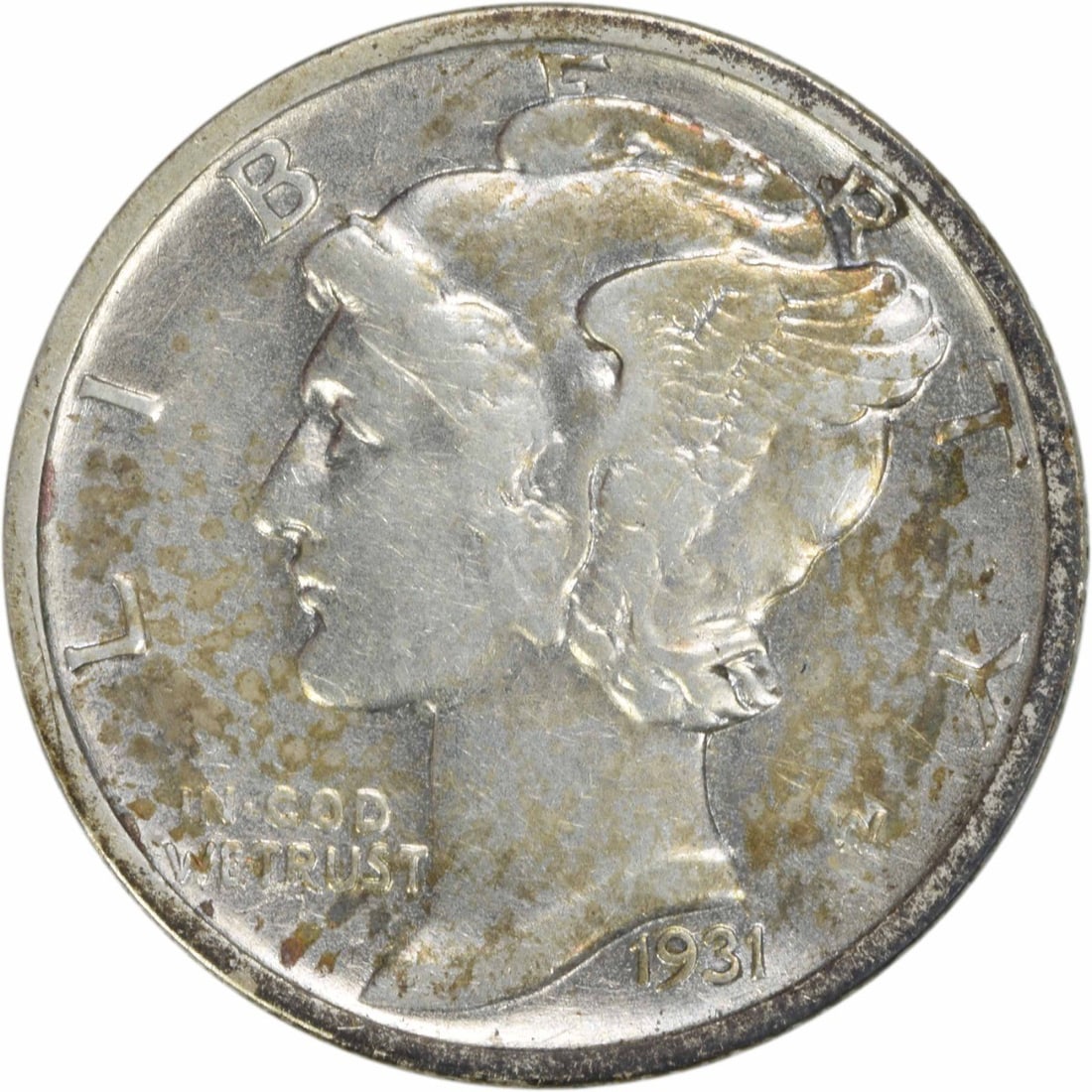 1931-S Mercury Dime AU Uncertified 90% Silver Coin: 1931-S Mercury Dime AU Uncertified 90% Silver Coin This 1931-S Mercury Silver Dime is a notable collectible coin minted in San Francisco. It features the iconic design by Adolph Alexander Weinman, sho