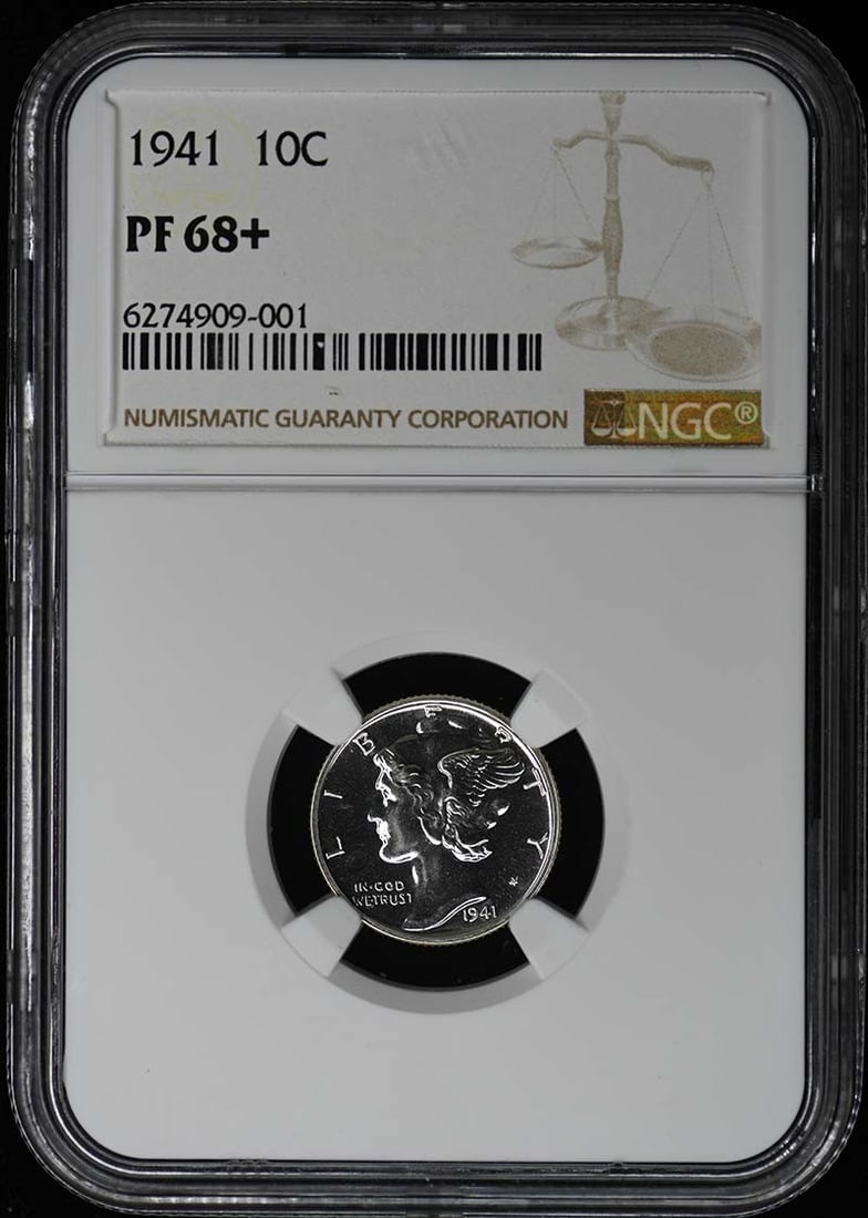 1941 Mercury Dime 10C NGC PR68+ Uncirculated Proof Coin: 1941 Mercury Dime 10C NGC PR68+ Uncirculated Proof Coin This 1941 Mercury Dime, graded PR68+ by NGC, represents an exceptional example of this classic coin. Struck in Philadelphia, it showcases an unc