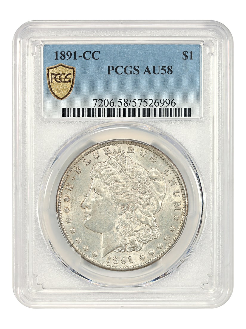 Carson City Mint 1891 Morgan Silver Dollar PCGS AU58 Certified Scarce Issue: Carson City Mint 1891 Morgan Silver Dollar PCGS AU58 Certified Scarce Issue This 1891-CC Morgan Dollar is a scarce date highly sought after by collectors. Graded AU58 by PCGS, it was struck at the Car