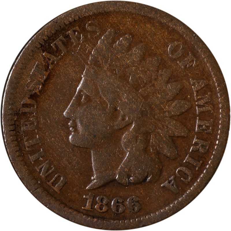 1866 United States Copper Indian Head Cent Circulated Coin: 1866 United States Copper Indian Head Cent Circulated Coin This is an 1866 Indian Cent from the United States. The coin is composed of copper and has been circulated. It is uncertified and comes in pr