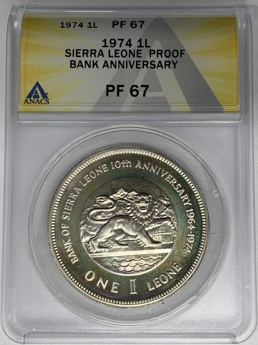 Sierra Leone 1974 Silver Proof 1 Leone Coin Graded PR 67 by ANACS (1 of 2)