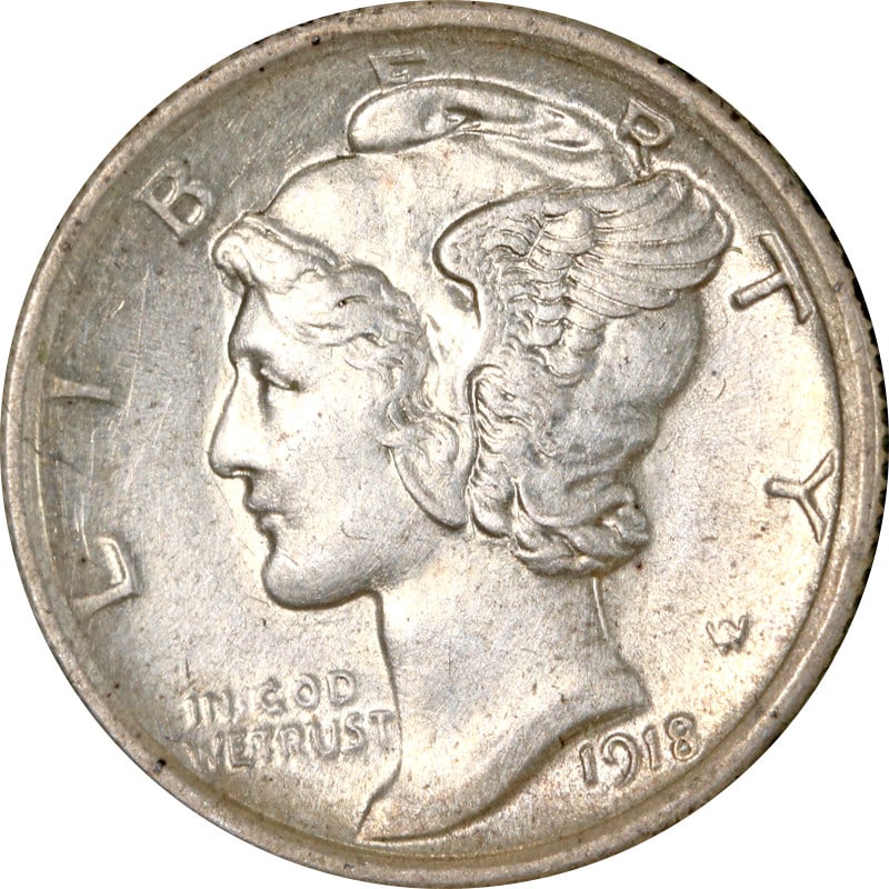 1918-P Mercury Dime Silver Coin Circulated: 1918-P Mercury Dime Silver Coin Circulated This 1918-P Mercury Dime features a silver composition with a fineness of 0.9. The coin is classified as circulated and has been cleaned. It holds historical