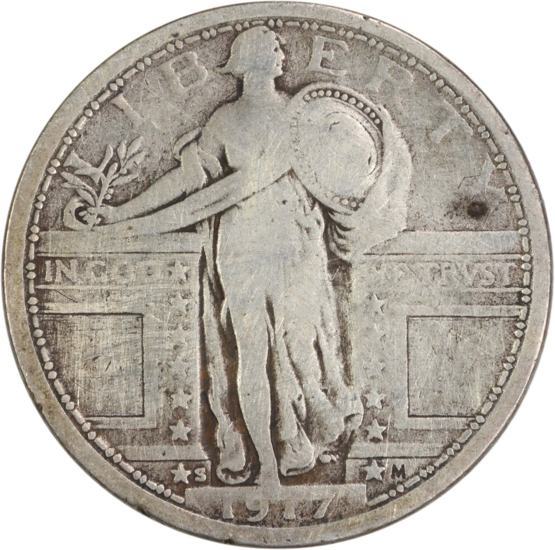1917-S Standing Liberty Quarter 25C Silver Uncertified Coin: 1917-S Standing Liberty Quarter 25C Silver Uncertified Coin This 1917-S Standing Liberty Silver Quarter is a remarkable piece of American coinage. Struck in San Francisco, this coin features a classic