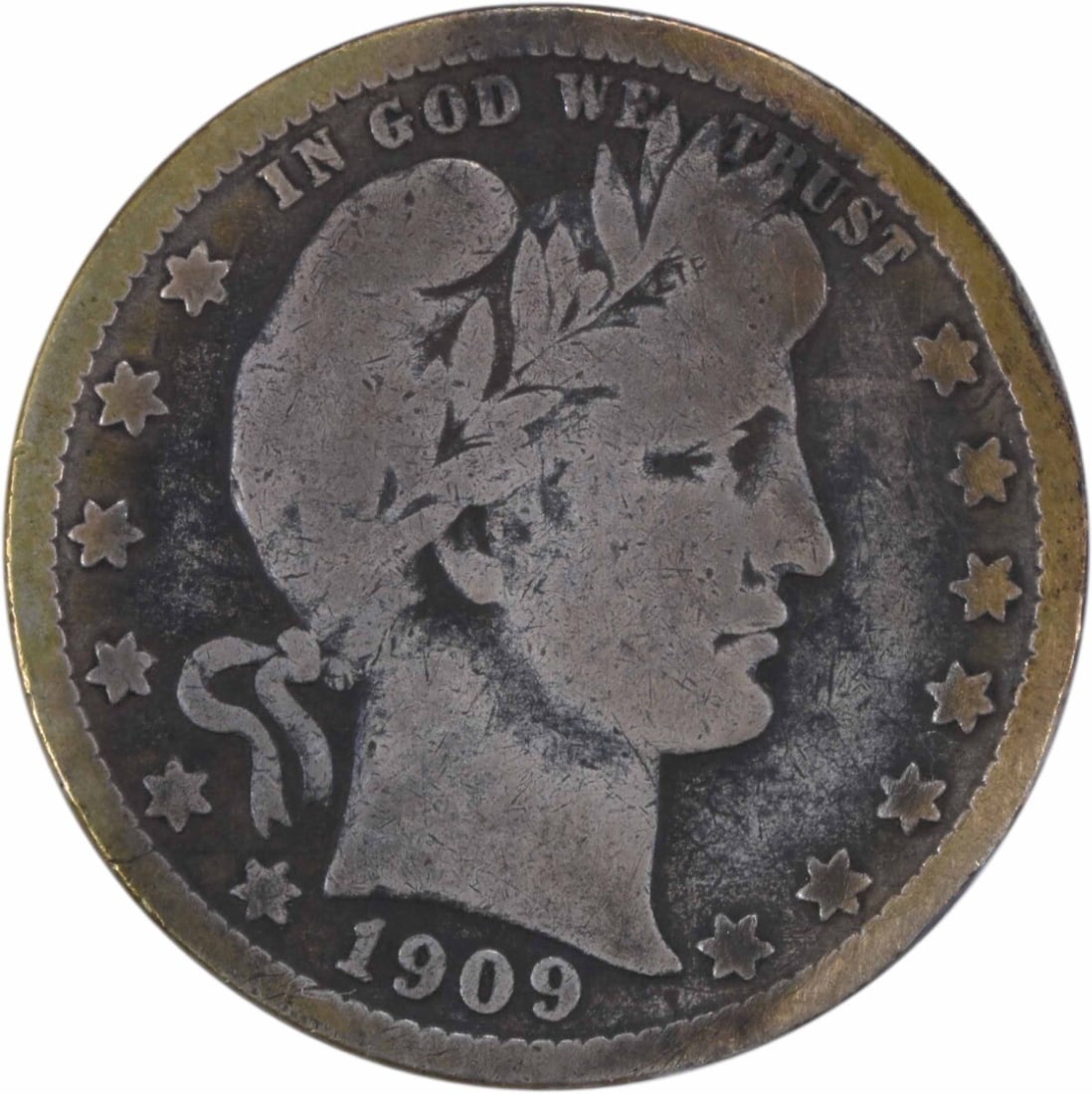 1909-O Barber Silver Quarter 25C Uncertified Coin by Charles E Barber: 1909-O Barber Silver Quarter 25C Uncertified Coin by Charles E Barber This 1909-O Barber Silver Quarter is an excellent addition to any coin collection. Struck at the New Orleans mint, this coin featu