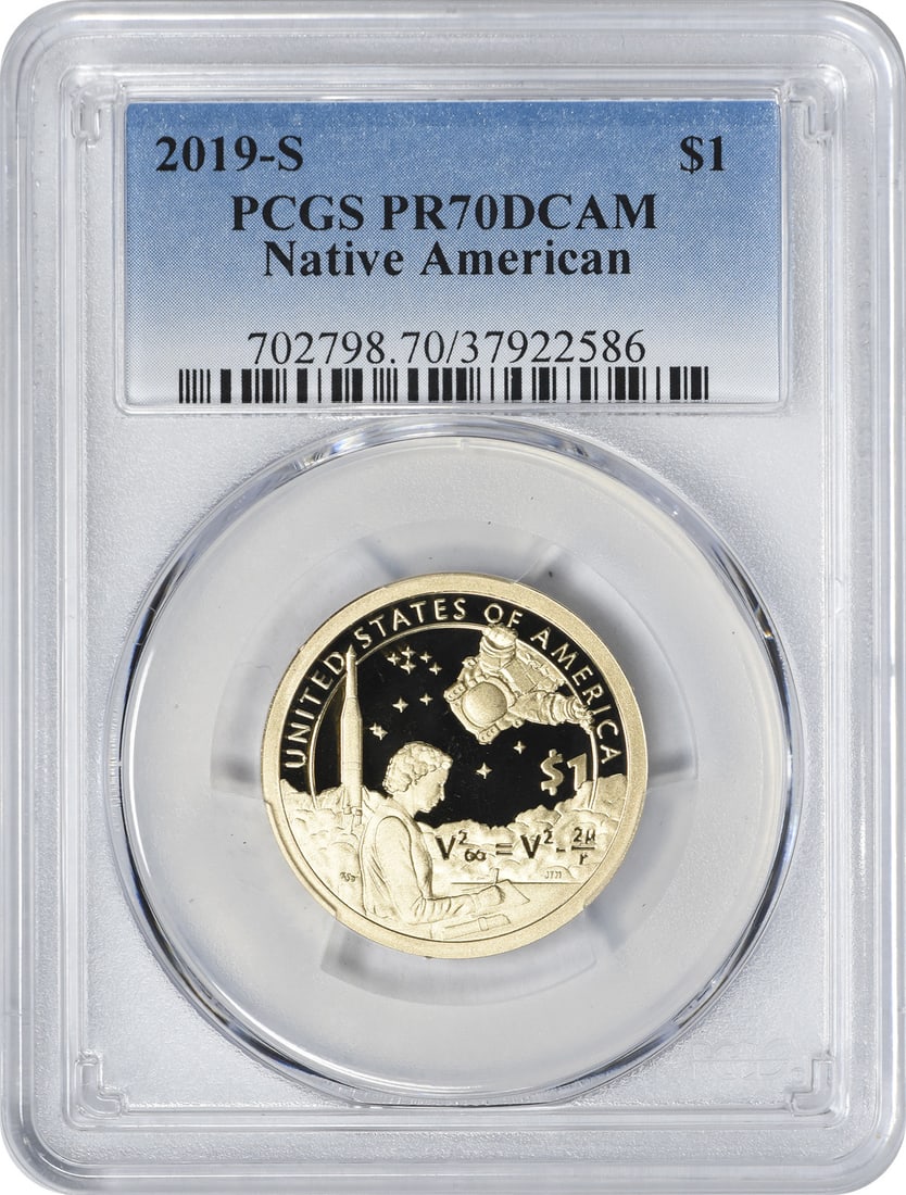 2019-S Sacagawea Dollar PR70DCAM Uncirculated Proof Coin PCGS: 2019-S Sacagawea Dollar PR70DCAM Uncirculated Proof Coin PCGS This 2019-S Sacagawea Native American Dollar is a stunning proof coin, graded PR70 by PCGS, indicating it is in perfect condition. With a 