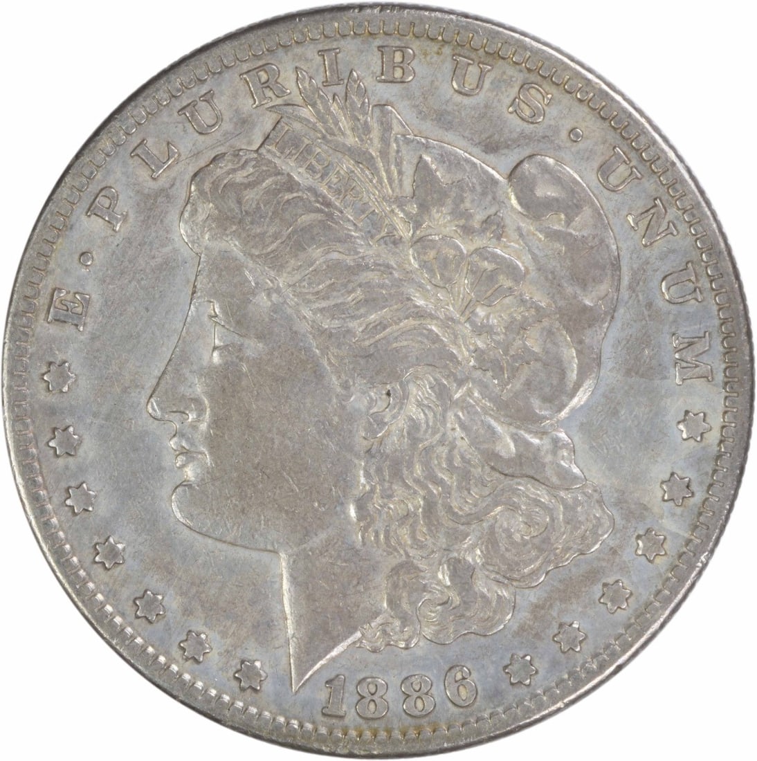 EF Grade 1886 San Francisco Morgan Silver Dollar Uncertified: EF Grade 1886 San Francisco Morgan Silver Dollar Uncertified This 1886-S Morgan Silver Dollar is an uncertified, circulated coin struck at the San Francisco Mint. Composed of 90% silver and 10% copper