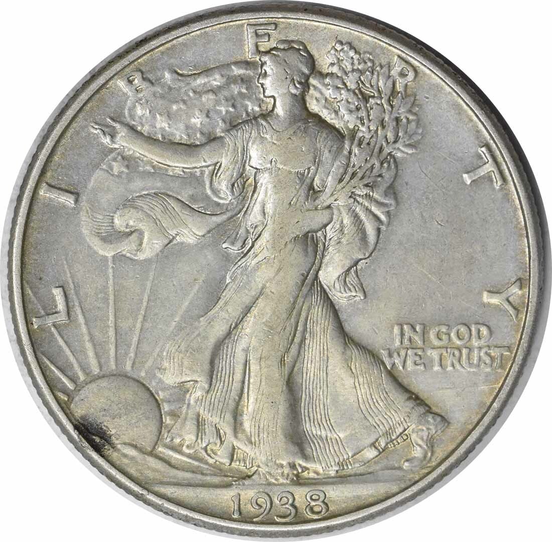 1938-D Walking Liberty Half Dollar 90% Silver Coin XF (1 of 2)