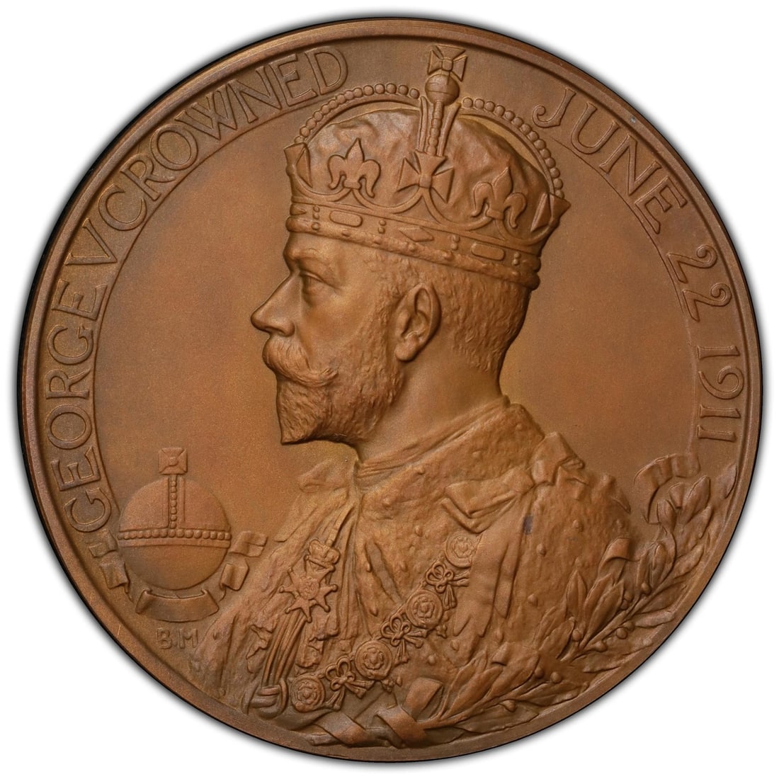1911 Bronze Medal United Kingdom PCGS SP65 in Original Presentation Box: 1911 Bronze Medal United Kingdom PCGS SP65 in Original Presentation Box This 1911 Great Britain bronze medal is graded SP65 by PCGS and comes with its original box. The medal remains in un-used condit