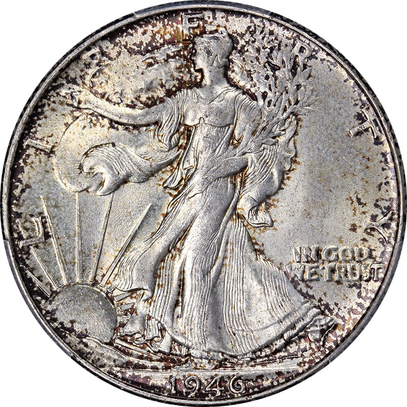1946 Philadelphia Walking Liberty Half Dollar Silver Coin PCGS MS64: 1946 Philadelphia Walking Liberty Half Dollar Silver Coin PCGS MS64 This 1946-P Walking Liberty Half Dollar is certified by PCGS with a grade of MS64, indicating an uncirculated coin with nice luster 