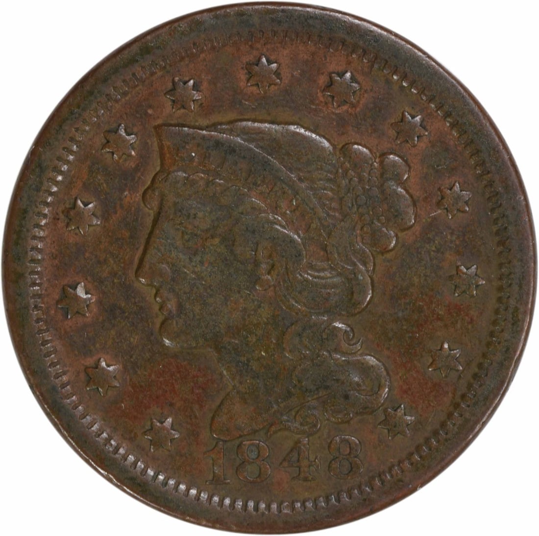 1848 Braided Hair Large Cent VF Uncertified Copper Coin (1 of 2)