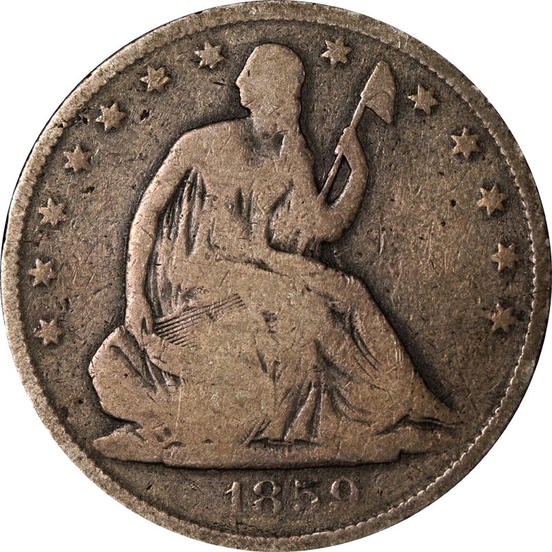 1859 O Mint Silver Seated Liberty Half Dollar Coin United States: 1859 O Mint Silver Seated Liberty Half Dollar Coin United States This 1859-O Seated Half Dollar is a circulated, pre-owned coin from the United States. Minted in New Orleans, it is composed of silver 