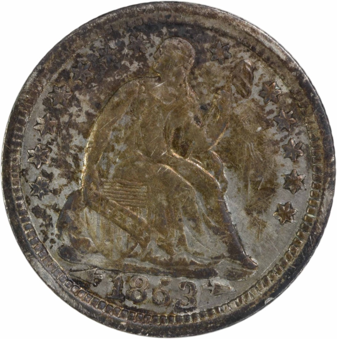 1853 Liberty Seated Half Dime 90% Silver Uncertified: 1853 Liberty Seated Half Dime 90% Silver Uncertified This 1853 Liberty Seated Silver Half Dime is a remarkable piece of numismatic history. Featuring a beautiful design by Christian Gobrecht, this coi