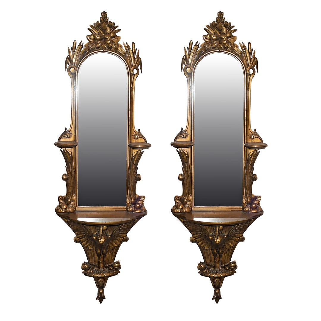 Antique Pair of Art Nouveau Giltwood Mirrors 1890-1910: Antique Pair of Art Nouveau Giltwood Mirrors 1890-1910 This exquisite pair of Art Nouveau Style Giltwood Mirrors showcases the elegance and artistry of the period. Originally manufactured between 1890