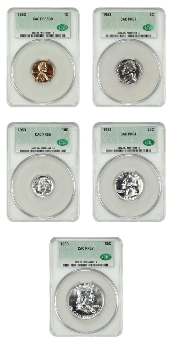 1953 Proof Coin Set 1C to 50C CACG Certified PR64-67 Philadelphia (1 of 6)