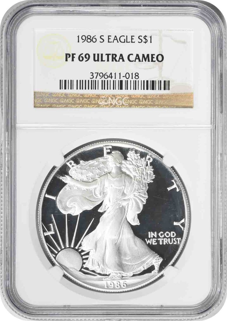 1986 San Francisco Proof Silver Eagle Dollar NGC PF69 Ultra Cameo (1 of 2)