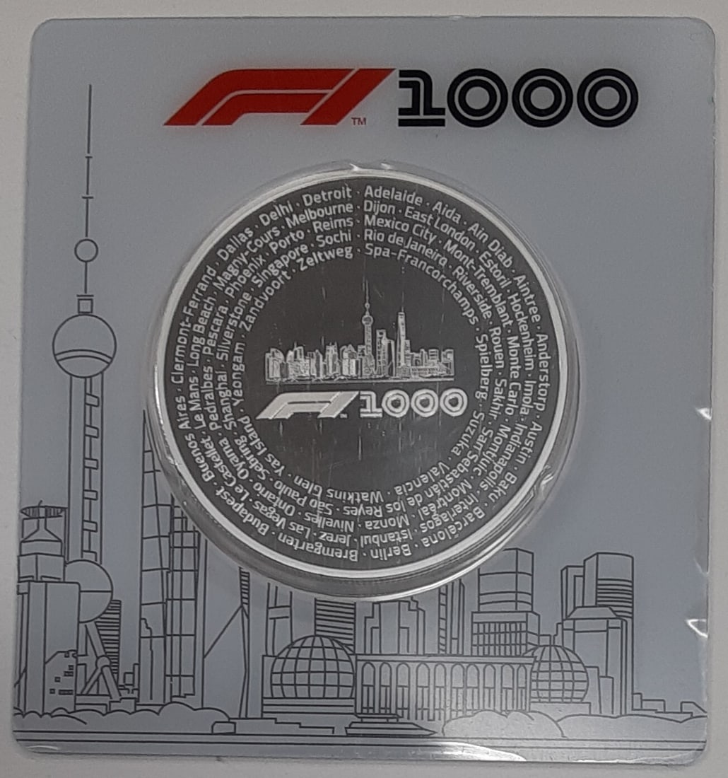 2019 Solomon Islands 5 Dollar Proof Silver Coin 1000th Grand Prix in Assay Card: 2019 Solomon Islands 5 Dollar Proof Silver Coin 1000th Grand Prix in Assay Card This 2019 Solomon Islands 5 Dollars proof silver coin commemorates the 1000th Grand Prix in Formula One history. Minted 