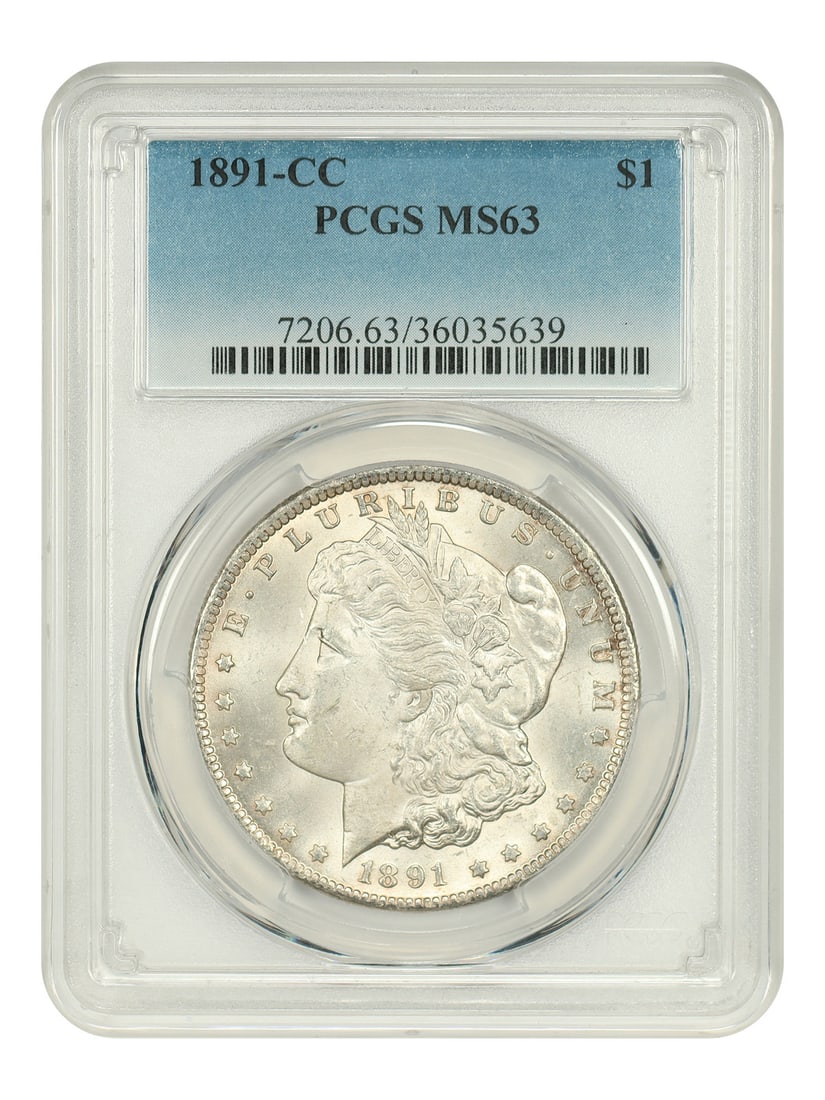 Carson City 1891 Silver Dollar PCGS MS63 Morgan Scarce Issue: Carson City 1891 Silver Dollar PCGS MS63 Morgan Scarce Issue This 1891-CC Morgan Dollar is graded MS63 by PCGS and features a gently toned, smooth surface. Struck at the Carson City Mint, this uncircu