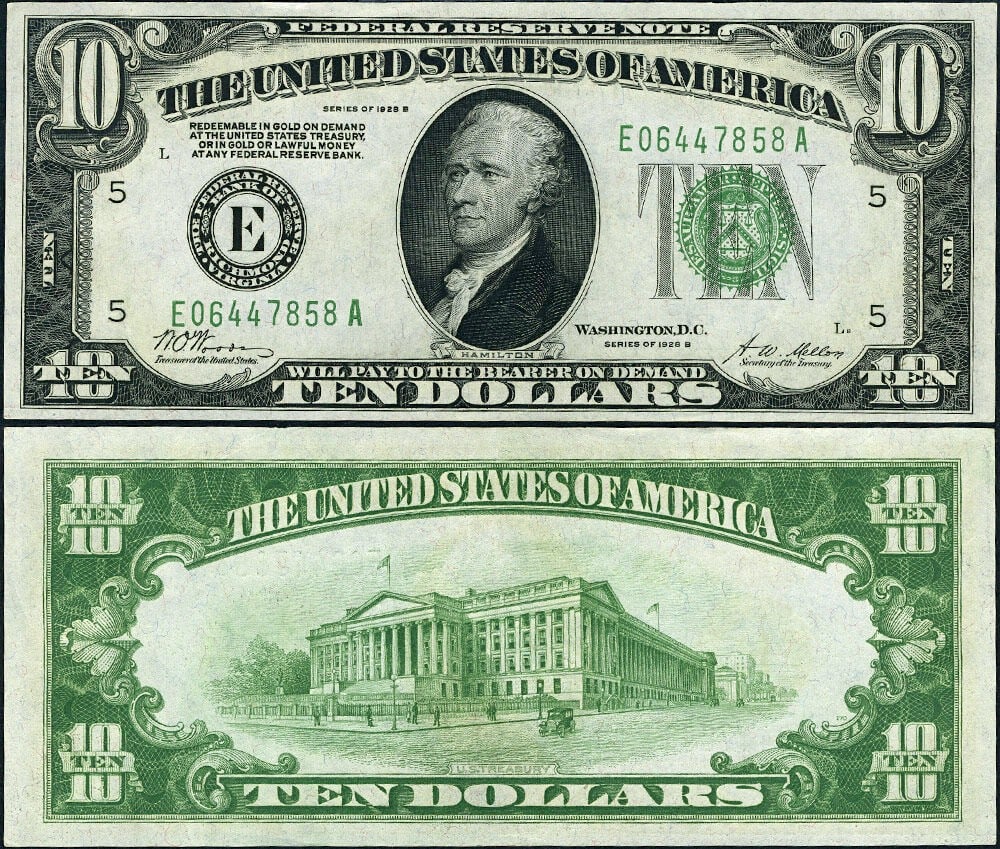 Uncirculated 1928-B $10 Federal Reserve Note Richmond E-A Block CU (1 of 3)