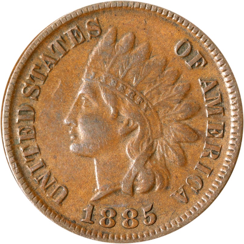 1885 United States Indian Head Copper One Cent Coin: 1885 United States Indian Head Copper One Cent Coin This is an 1885 Indian Cent from the United States. The coin is composed of copper and has been circulated. It is uncertified and in pre-owned condi