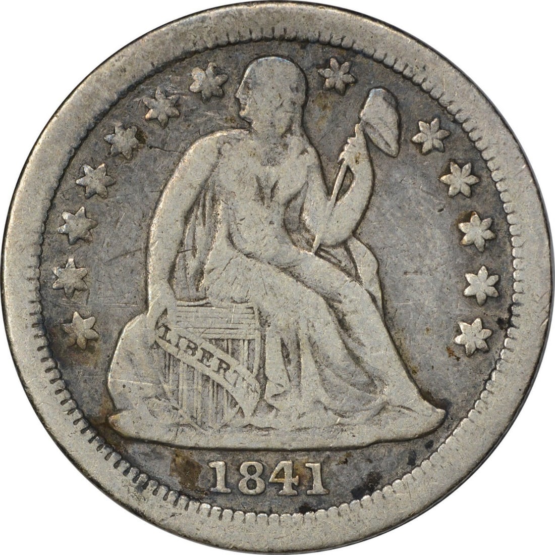 1841-O Liberty Seated Silver Dime 90% Silver Uncertified: 1841-O Liberty Seated Silver Dime 90% Silver Uncertified This 1841-O Liberty Seated Silver Dime is a captivating piece of numismatic history. Struck at the New Orleans Mint, this coin features the cla