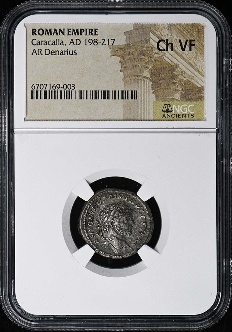 NGC VF30 Denarius Silver Coin Caracalla Roman Empire AD 198-217: NGC VF30 Denarius Silver Coin Caracalla Roman Empire AD 198-217 This Roman Empire AR Denarius dates from the reign of Caracalla, AD 198-217. The coin has been graded VF30 by NGC and comes certified wi
