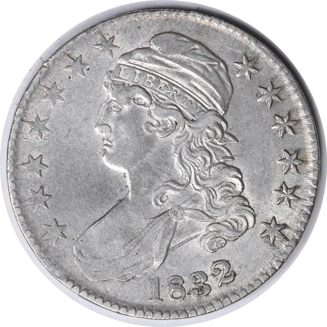 1832 Bust Half Dollar AU John Reich 50C Uncertified Coin: 1832 Bust Half Dollar AU John Reich 50C Uncertified Coin This 1832 Bust Half Dollar features small letters and is classified as AU (About Uncirculated). Minted in Philadelphia, it showcases the artist