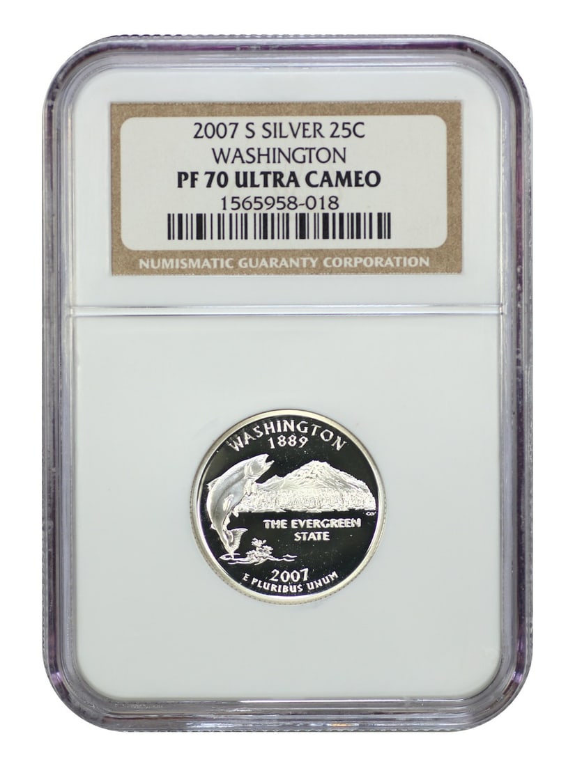 2007-S Washington 25C NGC PR70DCAM Silver Uncirculated Quarter: 2007-S Washington 25C NGC PR70DCAM Silver Uncirculated Quarter This 2007-S 25C Washington quarter is certified by NGC with a perfect grade of PR70DCAM, indicating its exceptional quality and pristine 