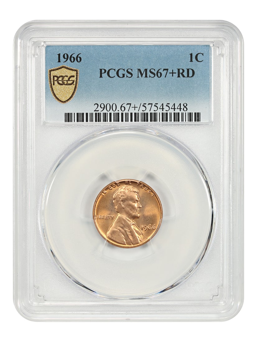 PCGS MS67+RD 1966 Lincoln Cent Philadelphia Uncirculated Penny: PCGS MS67+RD 1966 Lincoln Cent Philadelphia Uncirculated Penny This 1966 Lincoln Cent is a 1-cent coin graded MS67+ Red by PCGS, indicating it is uncirculated with exceptional eye appeal and vibrant g
