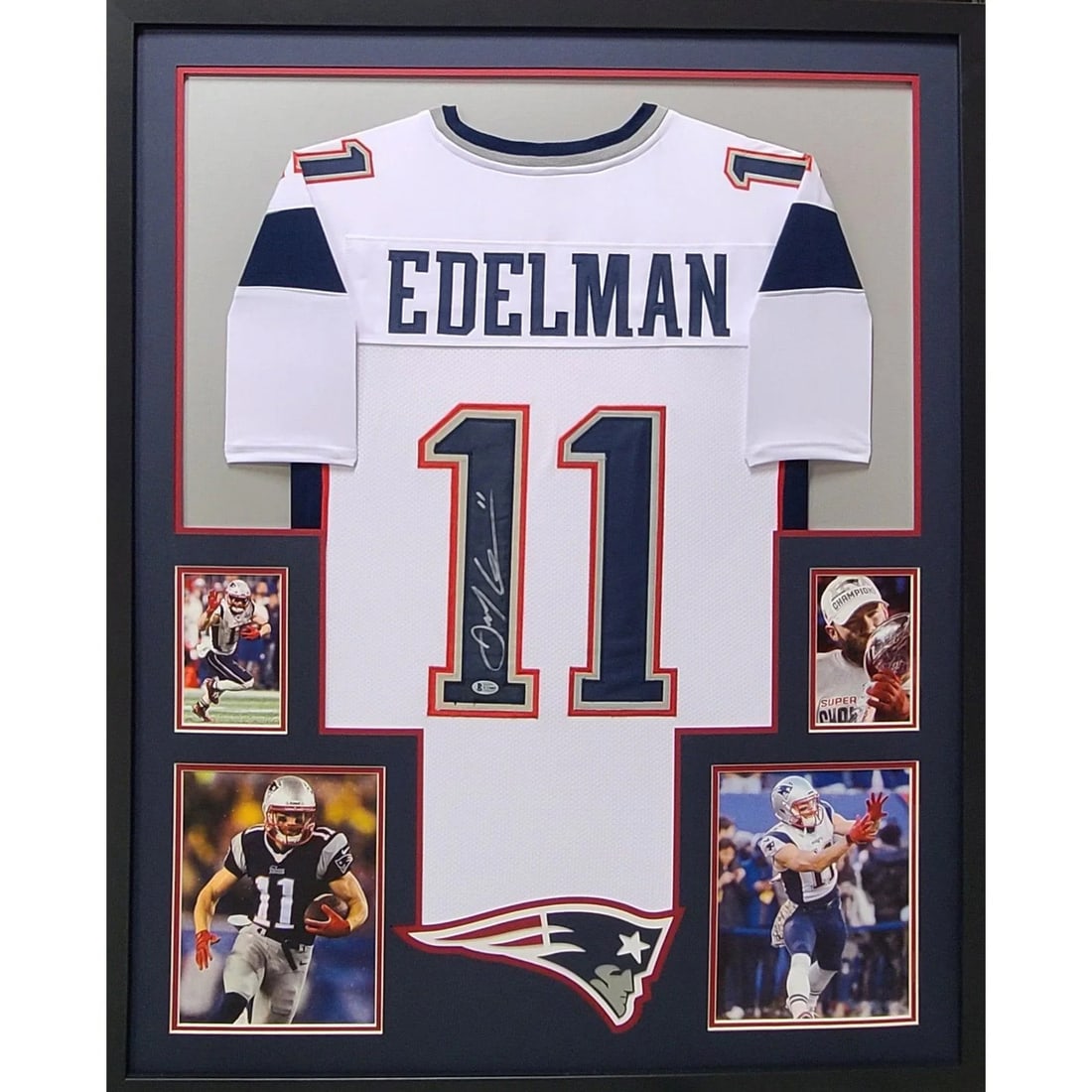 Julian Edelman Autographed Framed Jersey Patriots Beckett Authenticated: Julian Edelman Autographed Framed Jersey Patriots Beckett Authenticated This autographed Julian Edelman framed jersey is a must-have for any New England Patriots fan. Authenticated by Beckett, a leade