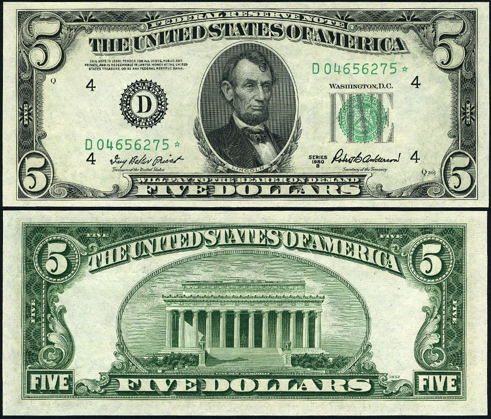 1950-B $5 Cleveland D* Block Federal Reserve Note Uncirculated CU: 1950-B $5 Cleveland D* Block Federal Reserve Note Uncirculated CU This uncirculated 1950-B Federal Reserve Note features the Cleveland D-* Block and is graded CU (Choice Uncirculated). The note showca