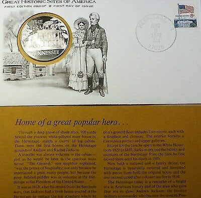 Proof Sterling Silver Hermitage Medal First Day Cover 1972 with 8c Stamp: Proof Sterling Silver Hermitage Medal First Day Cover 1972 with 8c Stamp This is a limited edition 1972 The Hermitage Tennessee Great Historic Sites medal, issued as a proof silver first day cover by 