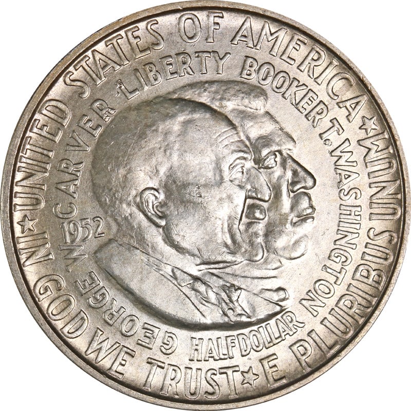 1952 Denver Silver Washington Carver Commemorative Half Dollar Coin: 1952 Denver Silver Washington Carver Commemorative Half Dollar Coin This is a 1952-D Washington-Carver Commemorative Half Dollar from the United States. The coin is composed of 90% silver and was mint
