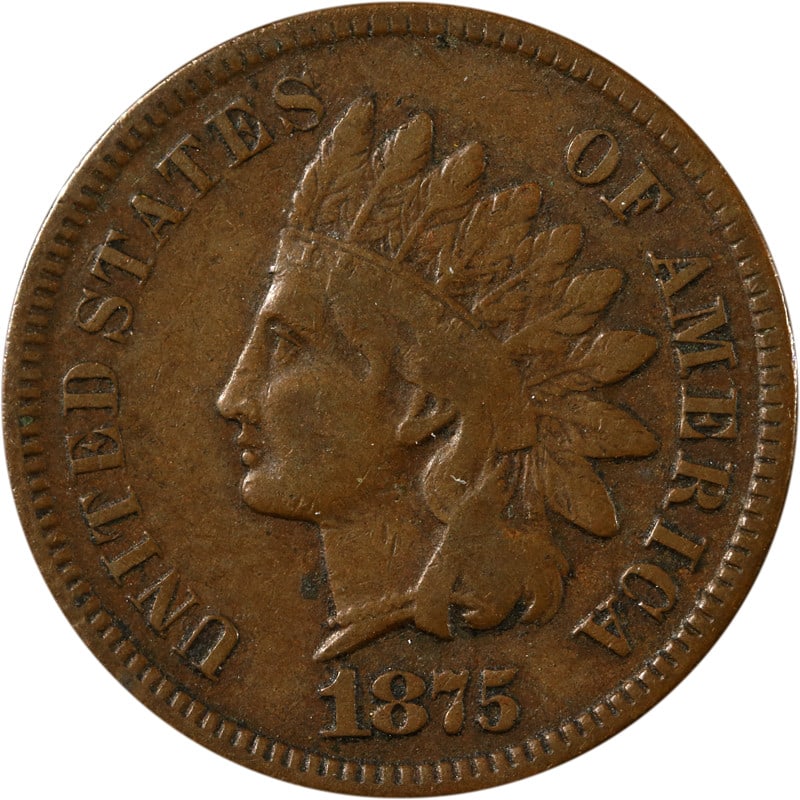 Circulated 1875 Copper Indian Head Cent United States Coin: Circulated 1875 Copper Indian Head Cent United States Coin This is an 1875 Indian Cent from the United States, composed of copper. The coin is circulated and pre-owned, offering a historic collectible