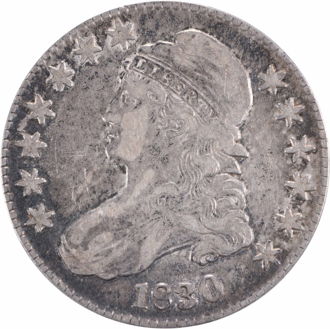1830 Bust Silver Half Dollar VF Uncertified John Reich Design: 1830 Bust Silver Half Dollar VF Uncertified John Reich Design This 1830 Bust Silver Half Dollar features the classic design by John Reich. It is a circulated coin with a grade of Very Fine (VF), showc