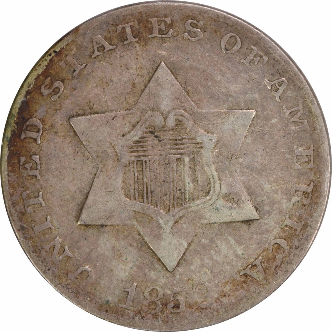 1852 Three Cent Silver Coin Philadelphia Mint Uncertified: 1852 Three Cent Silver Coin Philadelphia Mint Uncertified This 1852 Three Cent Silver coin is a unique piece of American numismatic history. Struck in Philadelphia, this coin features a composition of
