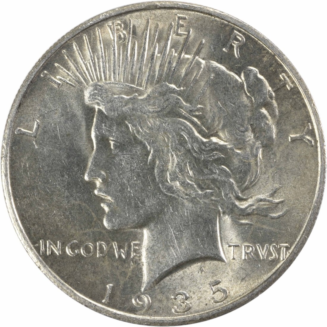 1935-S Peace Silver Dollar AU Uncertified 90% Silver Coin by Anthony de Francisci (1 of 2)