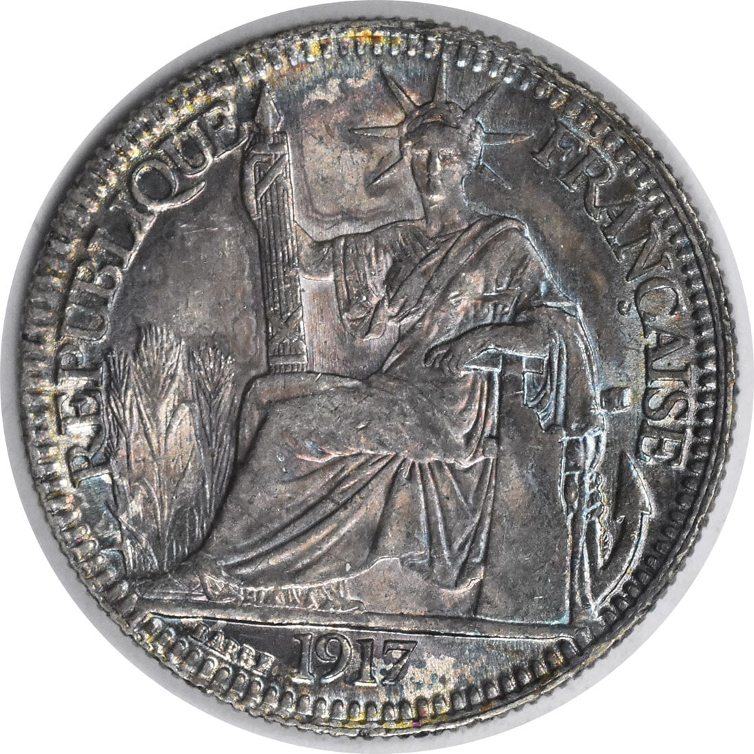 1917 French Indo-China 10 Cents KM9 Silver Uncertified Coin: 1917 French Indo-China 10 Cents KM9 Silver Uncertified Coin This 1917 French Indo-China 10 Cents (KM9) coin is a stunning example of uncirculated silver currency. It showcases an exceptional grade of 